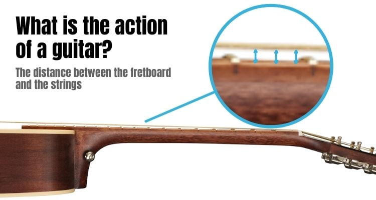 Action of a thin neck guitar - infographic