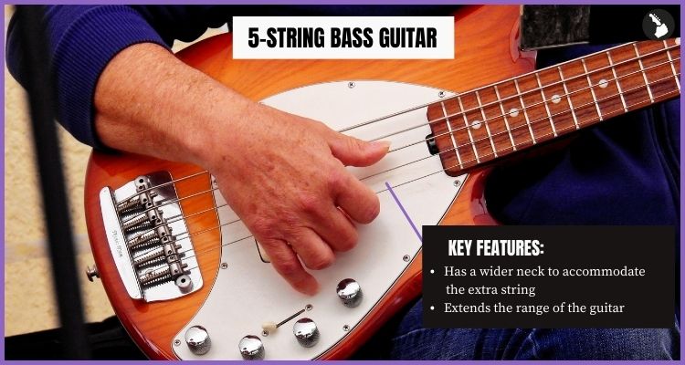 5-string bass guitar - - Key Features - Types of bass guitars infographic