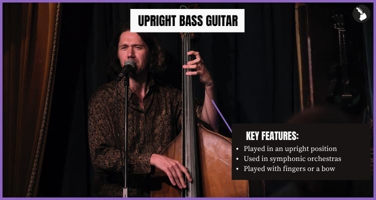 Upright bass guitar - - Key Features - Types of bass guitars infographic